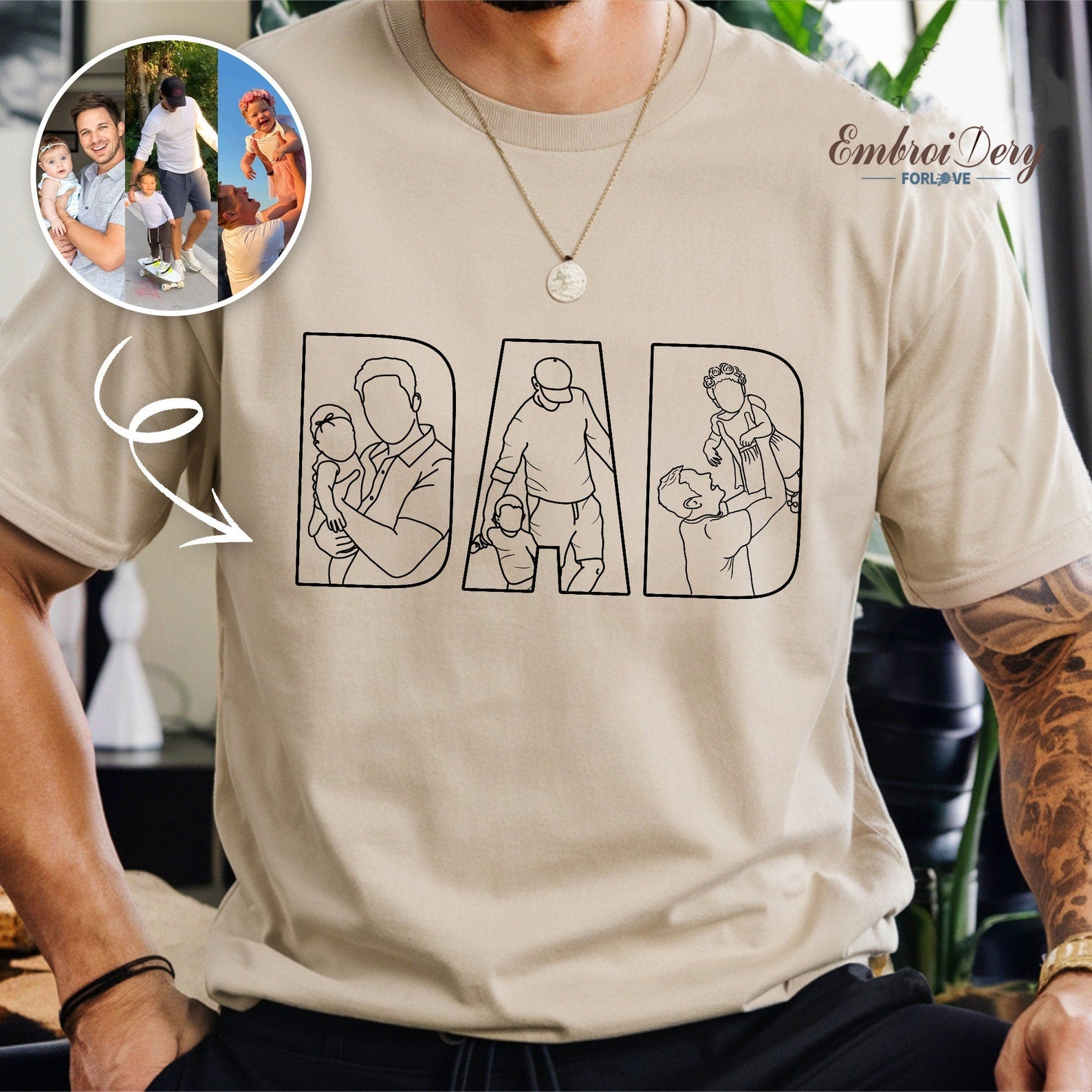 👨‍👧‍👦 Custom Dad & Kids Silhouette Sweatshirt – Printed or Embroidered from Your Photo – Perfect Father's Day or Birthday Gift