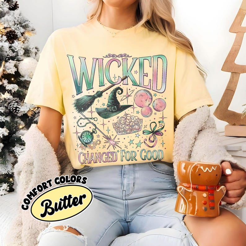 Wicked Change For Good Comfort Colors Shirt, Defy Gravity Broomstick Magic Wand, Wizard Movie Fan Shirt, Wicked Musical Fan Gift
